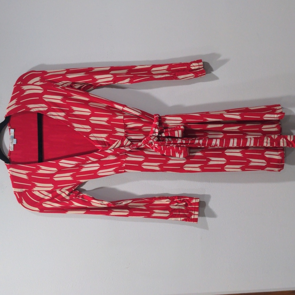 Boden Jersey Knit Wrap Dress Red/Cream 4 LONG Henrietta Cherry Arrow Printed